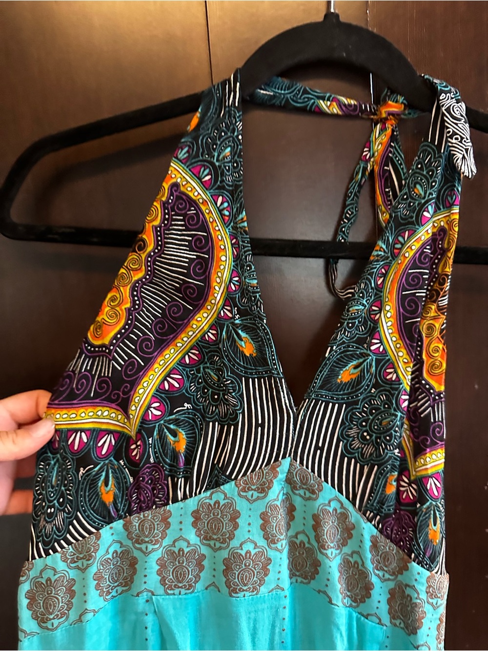 Warehouse Turquoise Multi Paisley Halter dress